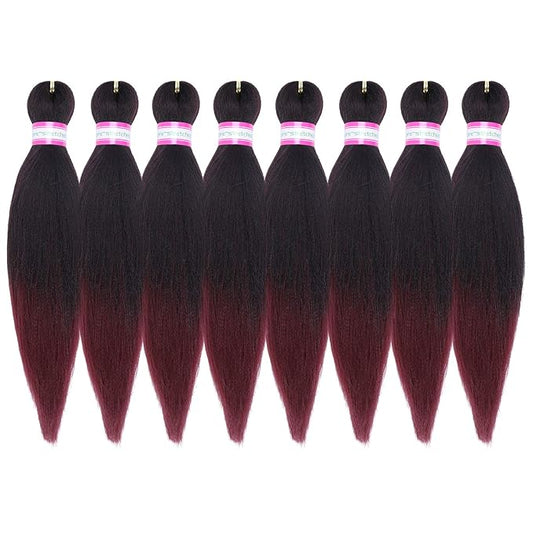 Pre Stretched Braiding Hair Extensions 12 Inch 8 Packs Synthetic Braiding Hair Crochet Braids, Natural Easy Braid Hot Water Setting Professional Soft Yaki Straight Texture (#1B/bug)