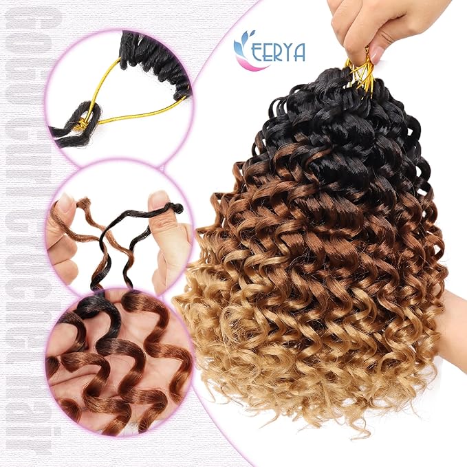 7 Packs GoGo Curl Crochet Hair 8 Inch Short Curly Crochet Hair for Women Deep Wave Beach Curl Crochet Braids Synthetic Braiding Hair Extensions(8 Inch, T1B/30/27)