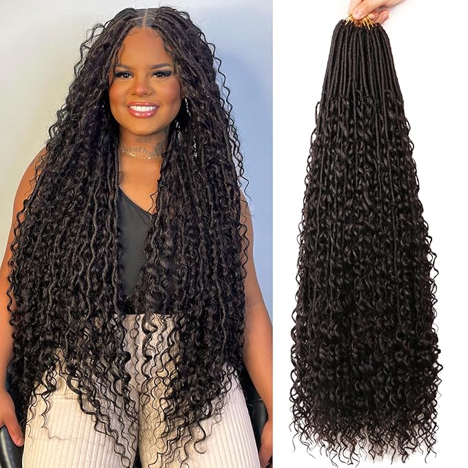 Goddess Locs Crochet Hair-30 Inch 8 Packs Boho Faux Locs Crochet Hair for Black Women Pre Looped Soft Locs with Curly Ends (#2, 30 Inch(Pack of 8))