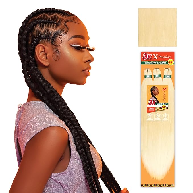 Sensationnel X-pression prestretched braiding hair - 3x braid 58 inch all kanekalon flame retardant synthetic braid for box braids and twists (5 pack, 613 BLONDE)