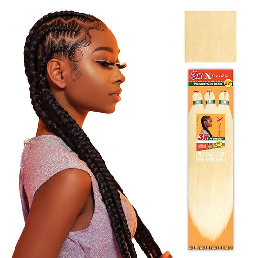 Sensationnel X-pression prestretched braiding hair - 3x braid 58 inch all kanekalon flame retardant synthetic braid for box braids and twists (5 pack, 613 BLONDE)