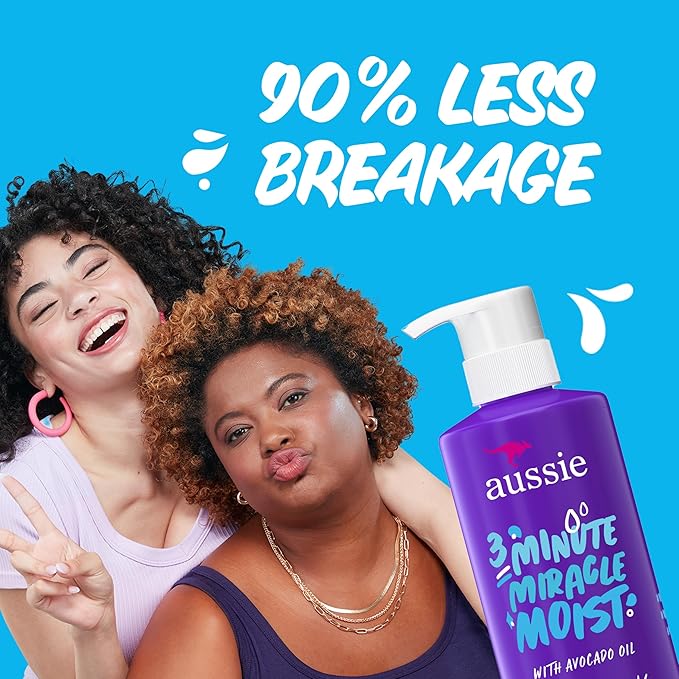 Aussie 3 Minute Miracle Moist Deep Conditioner for Dry Hair, Avocado & Jojoba Oil, Safe for Color Treated Hair, Nourishing Hydration, Silky Shine, Paraben-Free, 16 Fl Oz Each, Triple Pack