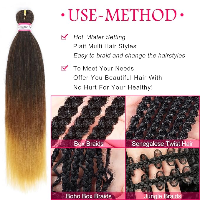 Dorsanee Braiding Hair Pre Stretched 22 Inch 8 Packs Black to Brown Ombre Braiding Hair Extensions for Crochet Box Braids Twists Locs Hair Soft Yaki Texture Hot Water Setting (22inch,#1B/30/27)