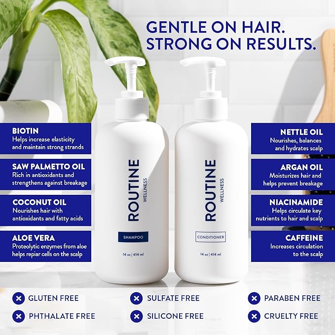 Routine Wellness Anti-Thinning Volumizing Shampoo and Conditioner Set for Thinning Hair & Hair Loss - Grow Your Confidence with Biotin & DHT Blockers - Lilac & Winter Rose Set