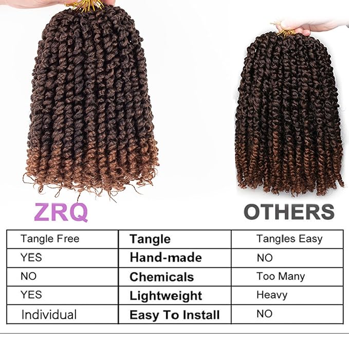 ZRQ Short Passion Twist With Bohemian Hair 10 Inch 8 Packs Ombre Brown Pre-twisted Crochet Passion Twists Synthetic Braiding Hair Curly Ends Braids Twist Hair for Black Women 12 Roots/Pack T30#