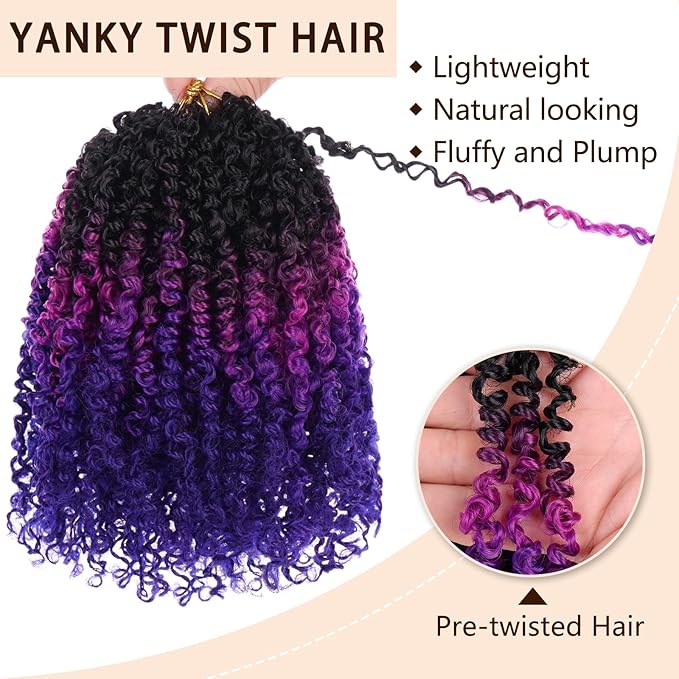 COOKOO 8 Inch 8 Packs Pre Looped Soft Yanky Twists Crochet Hair for Women Pre-twisted Passion Twists Crochet Braids with Curls Spring Twist Crochet Hair Extensions Twist Crochet Braiding Hair 49#