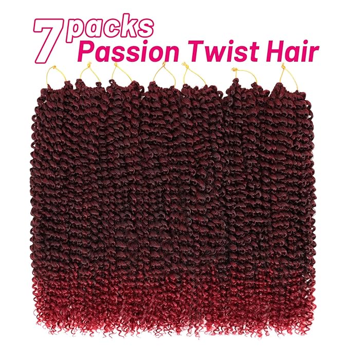 Dorsanee Ombre Burgundy Passion Twist Hair 18 Inch 7 Packs Water Wave Crochet Hair Long Bohemian Curly Braiding Hair for Butterfly Locs, Faux Locs, Boho Style Spring Twist Crochet Braids (TBug#)