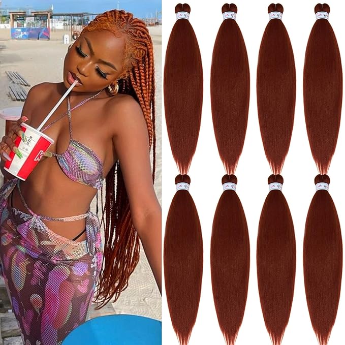 350 Ginger Braiding Hair Pre Stretched Brown Copper Auburn Braiding Hair Extensions for Box Braids Crochet Micro Prestressed Braiding Hair 26 inch 8 Packs