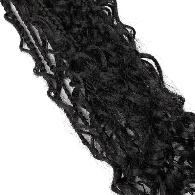 20 Inch Goddess Box Braids Crochet hair for Black Women 8 Packs 3X Boho Crochet Braids Curly Ends Synthetic Braiding Hair Extension 1B