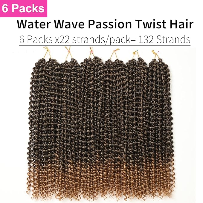 Passion Twist Hair,18 Inch Passion Twist Crochet Hair for Women 6 Packs Ombre Blonde Water Wave Crochet Hair Long Bohemian Synthetic Curly Braiding Hair Extensions(6pcs,1B/27)