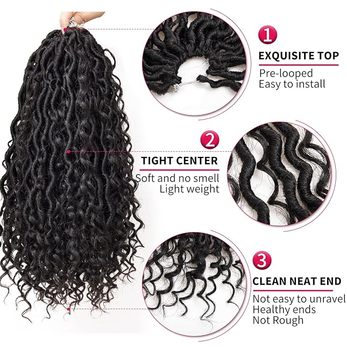 Goddess Locs Crochet Hair 12Inch Pre-looped Short River Locs Curly Faux locs Crochet Hair Hippie Locs Bohemian Locs Crochet Braids 4Packs(1B, 12inch)