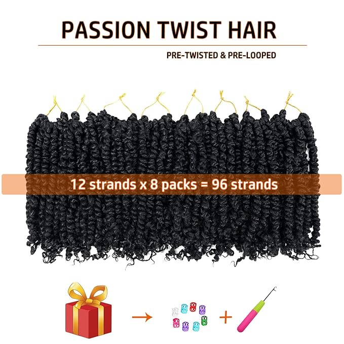 Passion Twist Hair 10 Inch Pre-twisted Passion Twist Crochet Hair for Women Girls Pre-looped Crochet Braids Bohemian Short Curly Crochet Hair Synthetic Hair Extensions 8 packs 1B