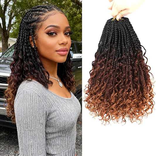 8 Packs Goddess Box Braids Crochet Hair -12 Inch Bohomian Braids Synthetic Braiding Hair Boho Crochet Braids Hair for Black Women(1B/33/30#)