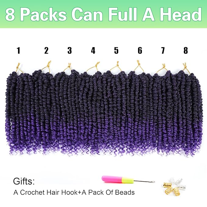 Passion Twist Hair 8 Packs Passion Twist Crochet Hair 8 Inch Pre Looped Crochet Hair For Black Women Short Crochet Passion Twist Braiding Hair Extensions TPurple#…