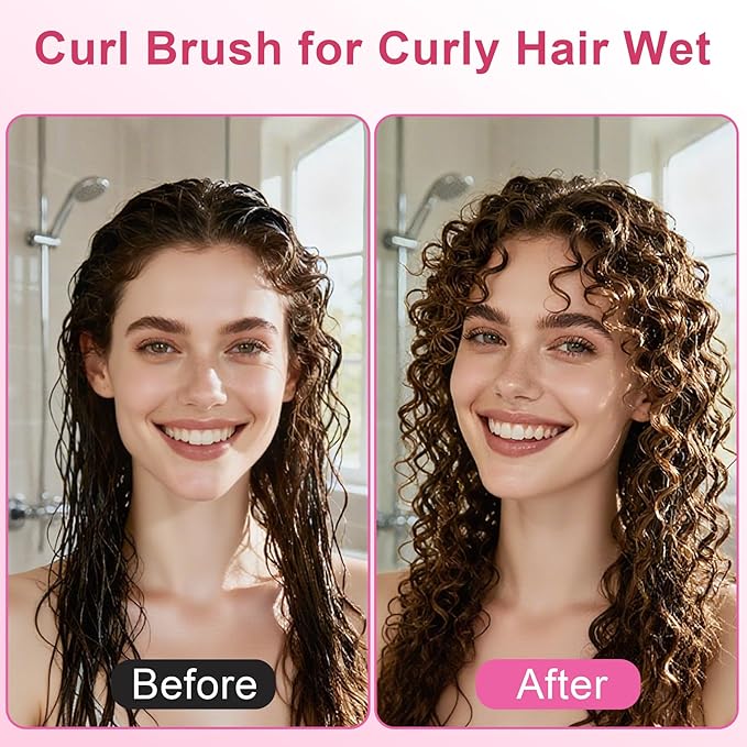 Curly Hair Brush, Curl Defining Brush with Soft Boar Bristles Detangling Tangled Glides, Wide-Teeth Design Effortlessly Shaping & Defining Curls, Curling Definer for Wet & Dry Hair (Pink)