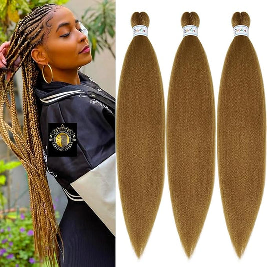 27 Honey Blonde Braiding Hair Pre Stretched Prestretched Braiding Hair Kanekalo 26 inch Synthetic Hair for Braiding Box Braids Crochet Knotless Micro Jumbo Pre Stretched Braiding Hair 26 inch