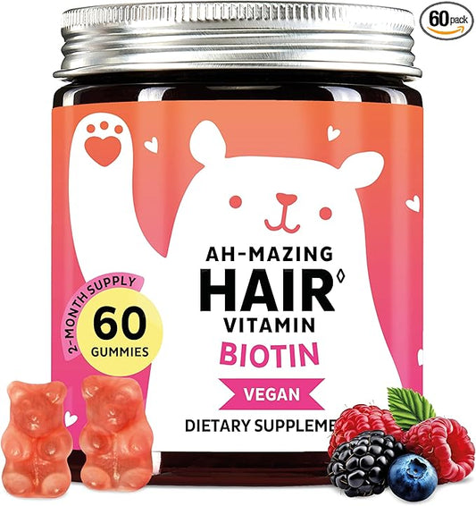 Biotin Gummies for Hair, Skin & Nails. 5,000 mcg High Potency Vegan Vitamins for Faster Hair Growth, Stronger Nails & Healthy Skin. with Vitamins C & E, 60 Gummies