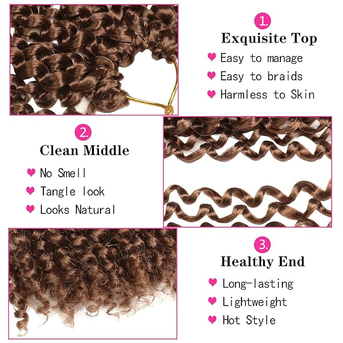 14 Inch Passion Twist Hair, Brown Water Wave Crochet Hair 22 Strands/Pack Passion Twist Crochet Hair For Women Short Passion Twists Braiding Hair Curly Braiding Hair (14 Inch (Pack of 2), #30)