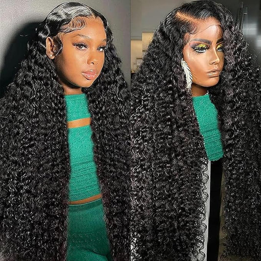 Deep Wave Lace Front Wigs Human Hair 13x6 HD Transparent Lace Front Wigs Human Hair 250% Density Deep Curly Human Hair Wig Pre Plucked Deep Wave Frontal Wigs Natural Color 30 Inch