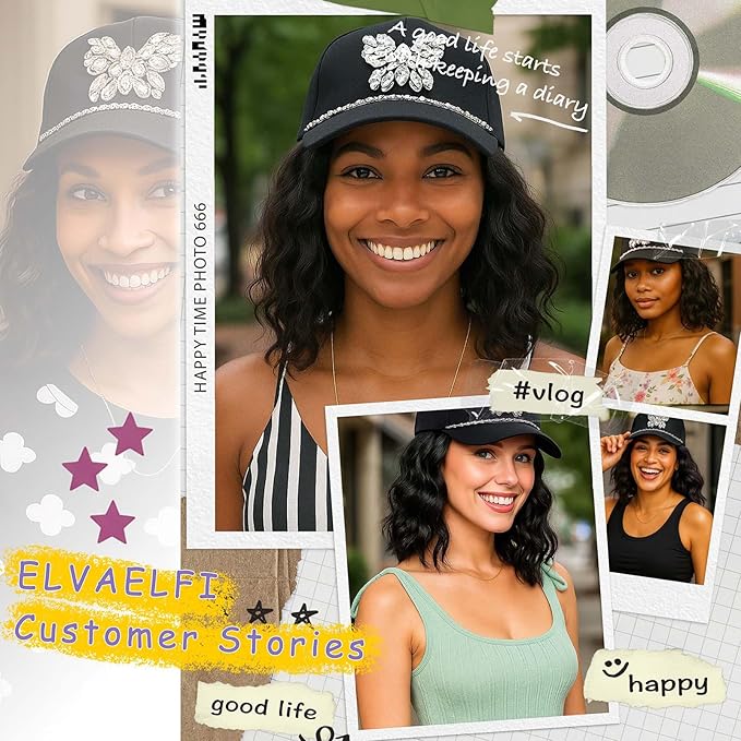 8-Inch Wavy Synthetic Hat Wig, Black Short Bob Wig for Women Ago, Baseball Cap with Hair Attached