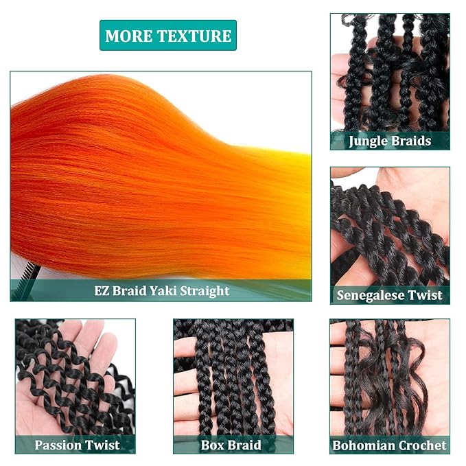Red Orange Yellow Ombre Braiding Hair Pre Stretched Kanekalo Colored Braiding Hair Extensions for Braiding Box Braids Prestretched Pre Sectioned Braiding Hair Ombre 26 inch