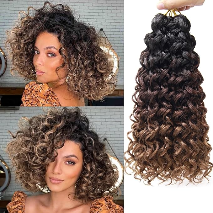 QRHSUKA GoGo Curl Crochet Hair Short Curly Crochet Hair for Women Beach Curl Water Wave Deep Twist Crochet Braids Synthetic Braiding Hair Extensions (12 inch(Pack of 6), 1B/4/30)