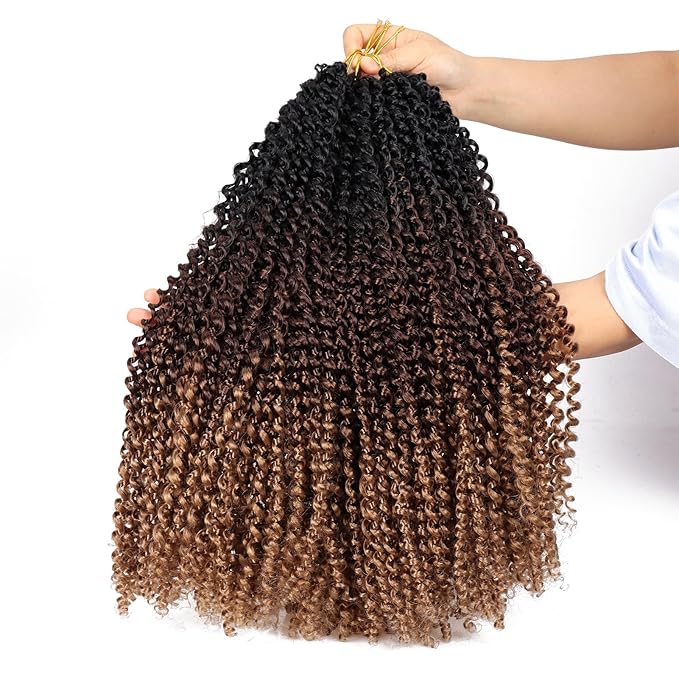 Dorsanee Ombre Passion Twist Hair 18 Inch 6 Packs Water Wave Crochet Hair Long Bohemian Curly Braiding Hair for Butterfly Locs, Faux Locs, Boho Style Spring Twist Crochet Braids (1B/30/27#)