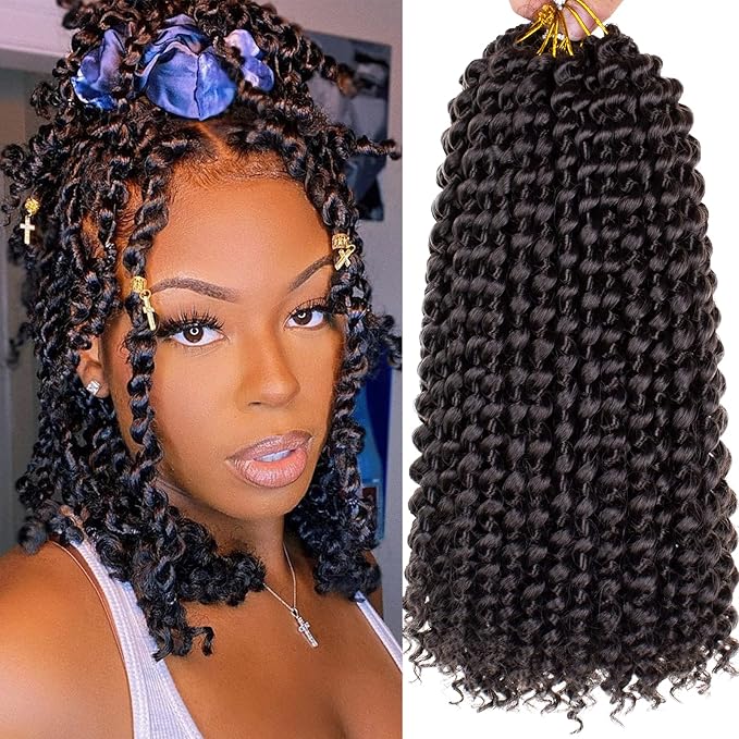 Leeven 7 Packs Passion Twist Hair 12 Inch Water Wave Crochet Braiding Hair Dark Brown Bohemian Passion Twist Synthetic Braids Bomb Spring Twist Braiding Hair for Distressed Butterfly Locs 4#
