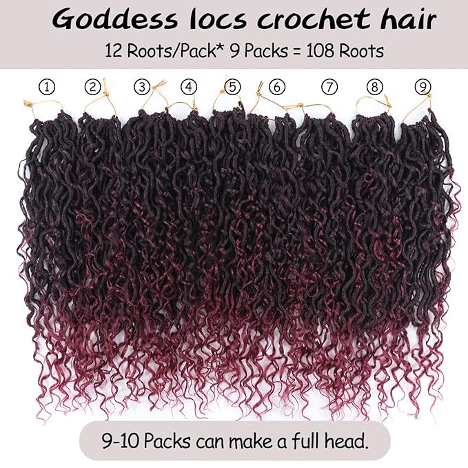 Goddess Locs Crochet Hair 18 Inch 9 Packs Synthetic Faux Locs Crochet Hair for Black Women, River Locs Hair Extensions Style Pre looped Crochet Locs with Curly Ends
