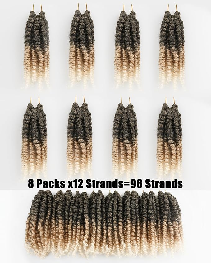6 Inches 8 Packs Super Short Passion Twist Crochet Hair for Black Women and Kids-3 Tones Ombre Gray to Blonde to Off-white, Pre Looped Pretwisted Crochet Hair Extension (6"-8 Packs,Gray/27/613)