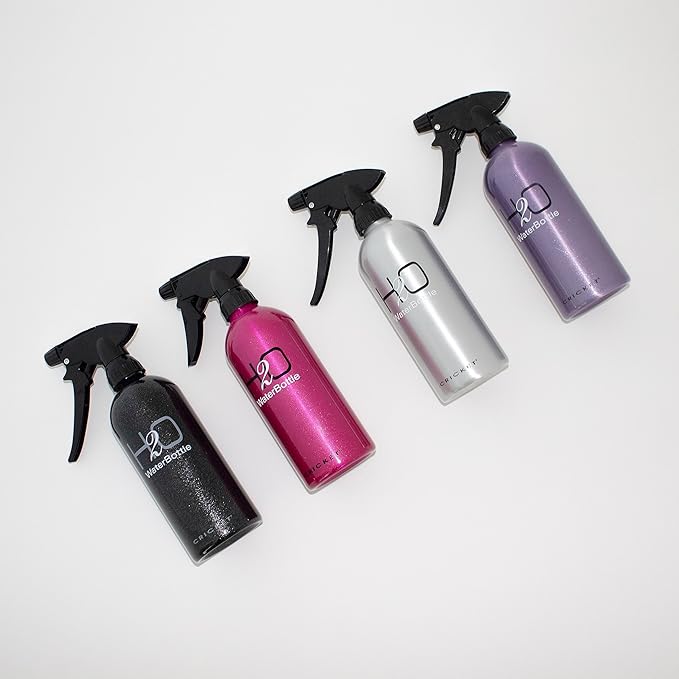 Cricket H2O Water Spray Bottle for Hair Mist – Continuous Stream, Adjustable Nozzle & Stronger Spray Bottles, Durable Aluminum, Refillable for Hair Styling & Barber Use – 13.5 oz, Sparkle Black