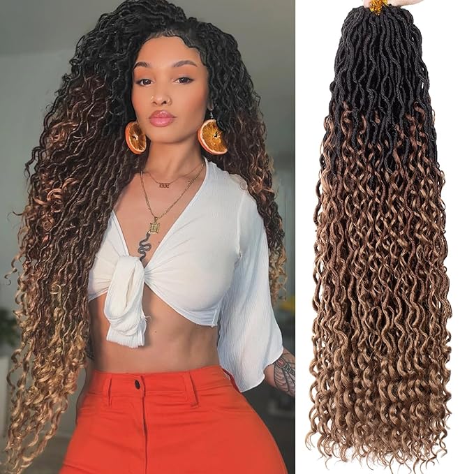 COOKOO 30 Inch 8 Packs Goddess Locs Crochet Hair Bohemian Faux Locs Crochet Hair for Black Women Pre Looped Boho Crochet Locs Synthetic Hair Extensions 1B/30/27#