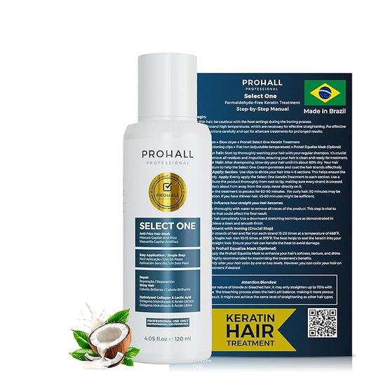 Brazilian Keratin Treatment Blowout Complex-PROHALL SELECT ONE 4.05 oz-Formaldehyde Free Keratin Hair Treatment at Home-Queratina Brasileña Keratina Para Alisar el Pelo Sin Formol-Off White