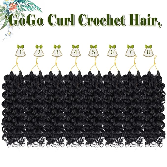 Vomella GoGo Curl Crochet Hair for Women - 8 Packs Water Wave 12 Inch Curly Crochet Hair Ocean Wave Beach Curl Synthetic Crochet Hair Extensions (1b#)