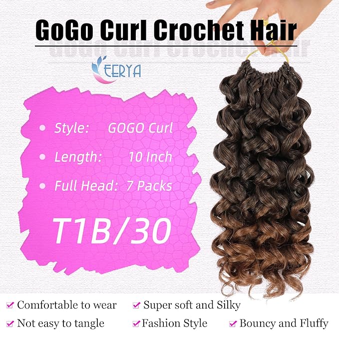 7 Packs GoGo Curl Crochet Hair 10 Inch Short Curly Crochet Hair for Women Beach Curl Water Wave Deep Twist Crochet Braids Synthetic Braiding Hair Extensions (10 Inch, T1B/30)