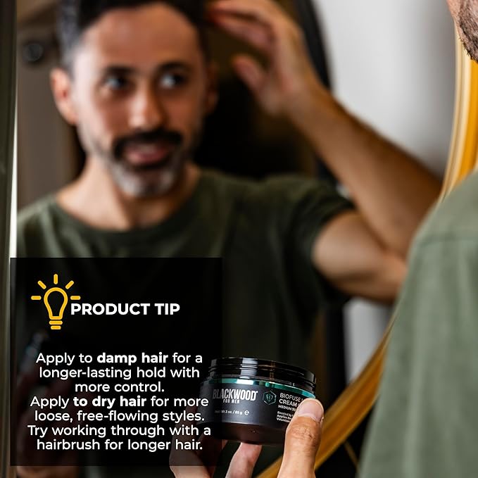Blackwood For Men BioFuse Hair Cream Clay, Matte Finish Medium to Strong Hold Hair Styling Aid, Natural Hybrid that Texturizes, Moisturizes, Conditions, Adds Volume, Fights Frizz & Detangles, 3oz