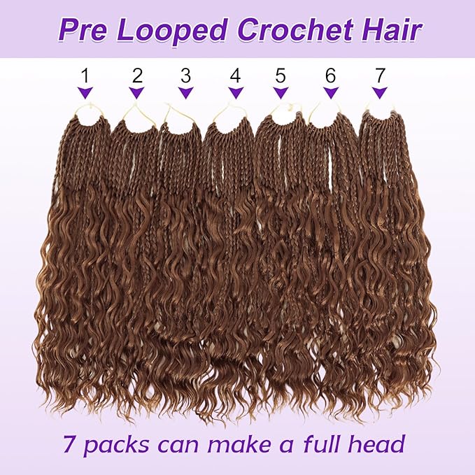 Eacia Goddess Box Braids Crochet Hair 14 Inch 7 Packs Boho Box Braids With Curly Ends Pre Looped Bohomian Crochet Hair Extensions for Women(14 Inch, 30#)