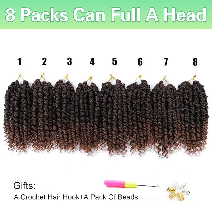 Passion Twist Crochet Hair 6Inch Passion Twist Hair 8 Packs Pre-Twisted Passion Twist Crochet Hair for Black Women Soft Passion Twist Curly Crochet Hair 6"(Pack of 8) T30