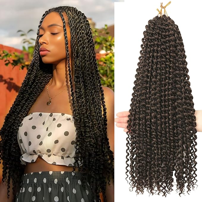 24 Inch Passion Twist Hair, Water Wave Crochet Hair Passion Twist Crochet Hair for Women Long Bohemian Synthetic Curly Braiding Hair Extensions Passion Twists Braiding Hair (24 Inch (Pack of 2), #4)