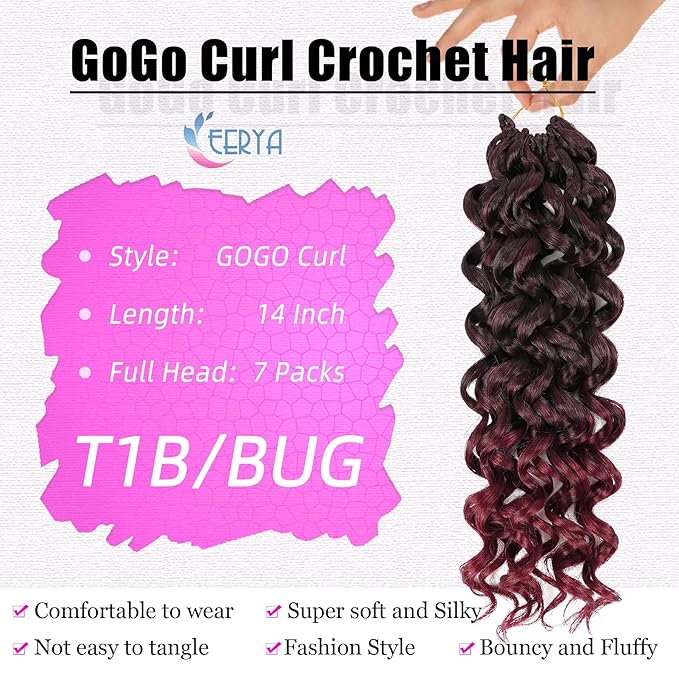 7 Packs GoGo Curl Crochet Hair 14 Inch Red Burgundy Short Curly Crochet Hair for Women Beach Curl Water Wave Deep Twist Crochet Braids Synthetic Braiding Hair Extensions (14 Inch, T1B/BUG)