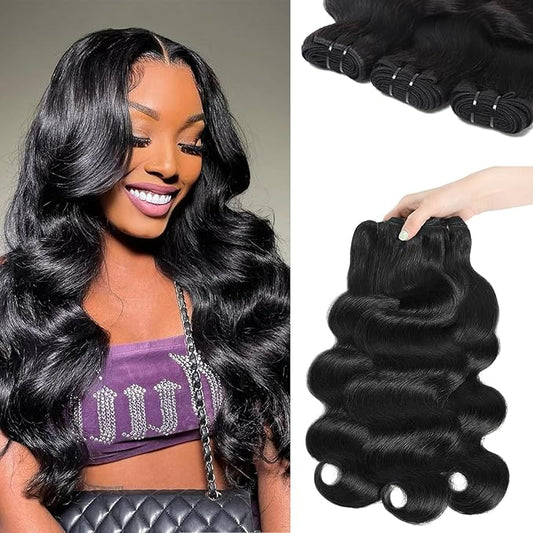 12A Body Wave Bundles Human Hair 14 16 18 Inch Human Hair Bundles 100% Unprocessed Brazilian Virgin Hair 3 Bundles Weave for Women Natural Color