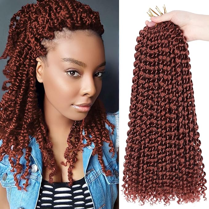 Ubeleco Copper Red Passion Twist Hair, 350# Water Wave Crochet Hair 14 Inch Passion Twist Crochet Hair 22 Strands/Pack Bohemian Synthetic Curly Braiding Hair Extensions (14 Inch (Pack of 7), 350#)