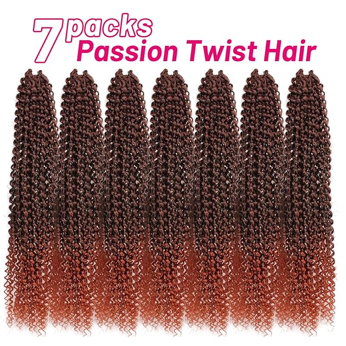 Dorsanee Ombre Passion Twist Hair 18 Inch 7 Packs Water Wave Crochet Hair Long Bohemian Curly Braiding Hair for Butterfly Locs, Faux Locs, Boho Style Spring Twist Crochet Braids (T350#)