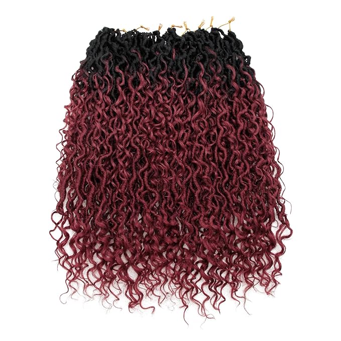 8Packs Goddess Locs Crochet Hair 18Inch Crochet Locs,Burgundy Boho Faux Locs With Curly Ends River Hippie Locs Bohemian Locs Crochet Braids(OTBUG, 18inch(Pack of 8))