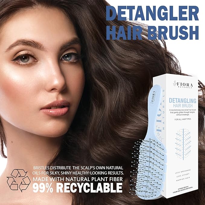 Detangler Brush by Fiora Naturals - 100% Bio-Friendly Detangling brush w/Ultra-Soft Bristles - Glide Through Tangles with Ease - For Curly, Fine, Black Natural, Women, Men, Kids - Dry and Wet Hair