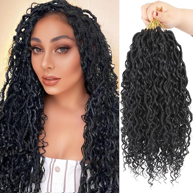 Goddess Locs Crochet Hair 18 Inch 9 Packs Synthetic Faux Locs Crochet Hair for Black Women, River Locs Hair Extensions Style Pre looped Crochet Locs with Curly Ends