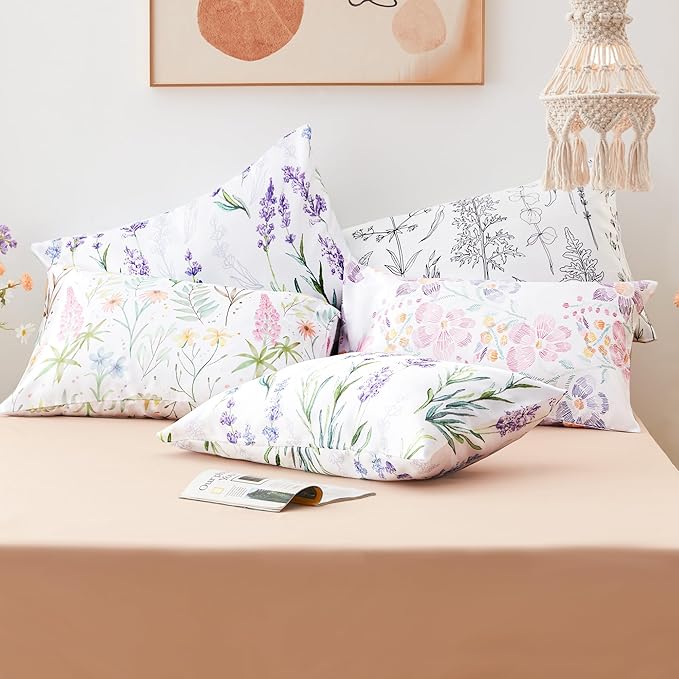 Satin Pillowcase 2 Pack - Multicolor Printed Silk Pillowcase for Hair and Skin 20x30 inches - Satin Pillow Cases Set of 2 with Envelope Closure