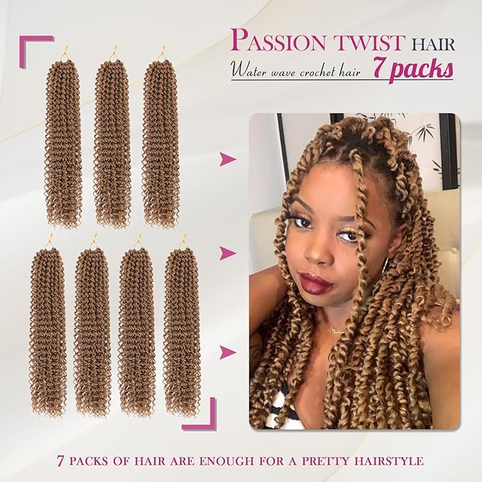 Dansama 7 Packs Passion Twist Hair Water Wave Braiding Hair for Butterfly Style Crochet Braids Bohemian Hair Extensions (24inch (Pack of 7), #27)