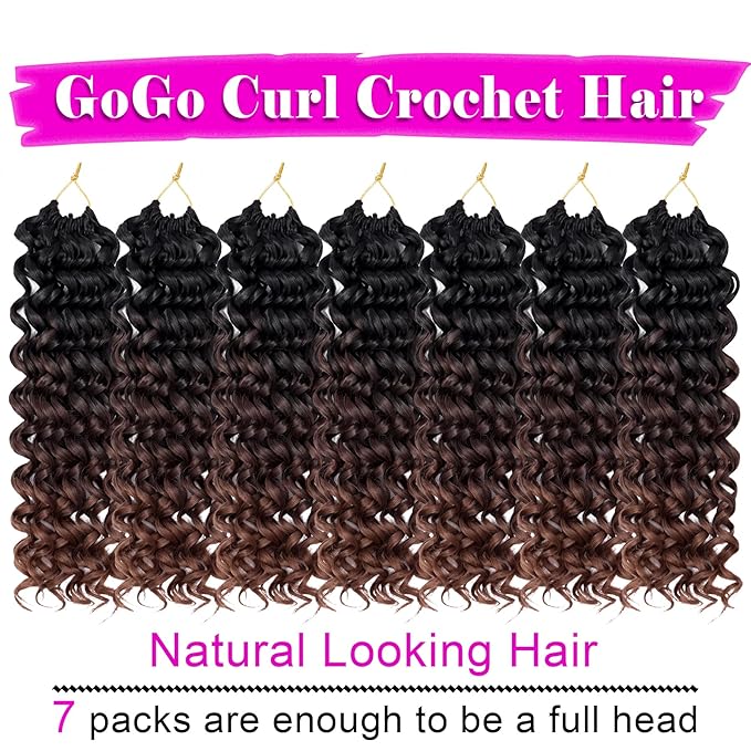 7 Packs GoGo Curl Crochet Hair 14 Inch Short Curly Crochet Hair for Women Beach Curl Water Wave Deep Twist Crochet Braids Synthetic Braiding Hair Extensions (14 Inch, T1B/4/30)