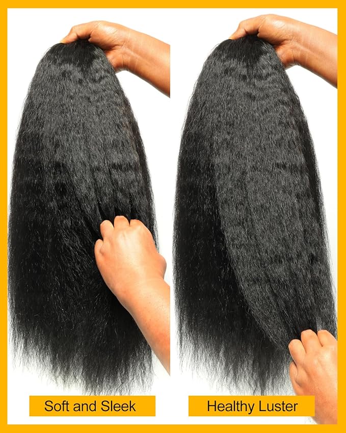 BEEOS Kinky Straight Half Wig Human Hair 180% Density, 3 In 1 Drawstring Glueless Half Wigs for Women Natural Volume, Daily Wear Comfort Headband Wig 24 Inch